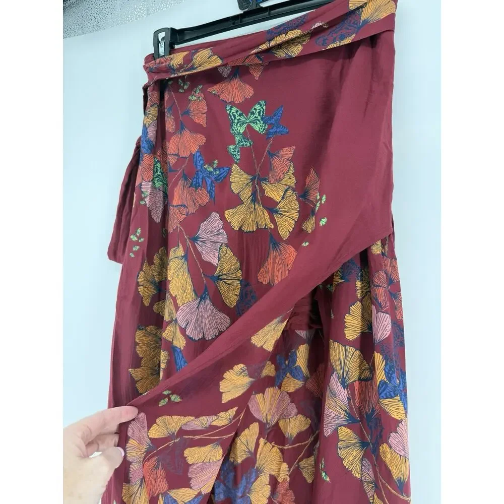 Floral Print Burgundy Wrap Maxi Skirt